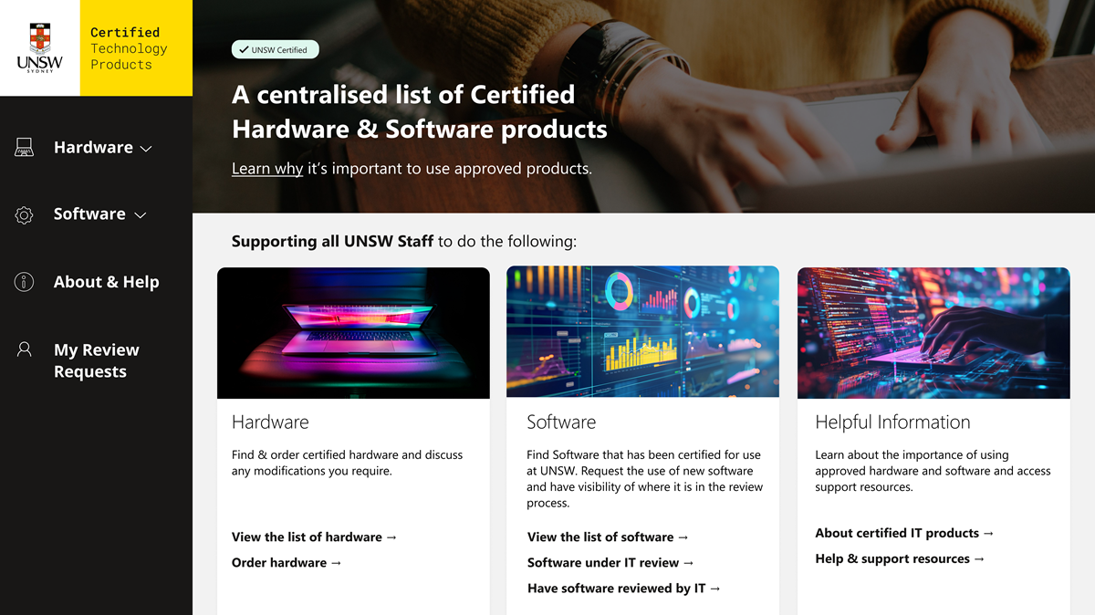 Screenshot of the Certified Technology Product Service homepage