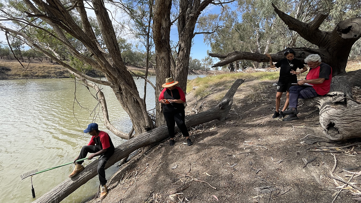 The Ngarrangarra-li Walaaybaa ranger team measuring water quality in the Barwon River
