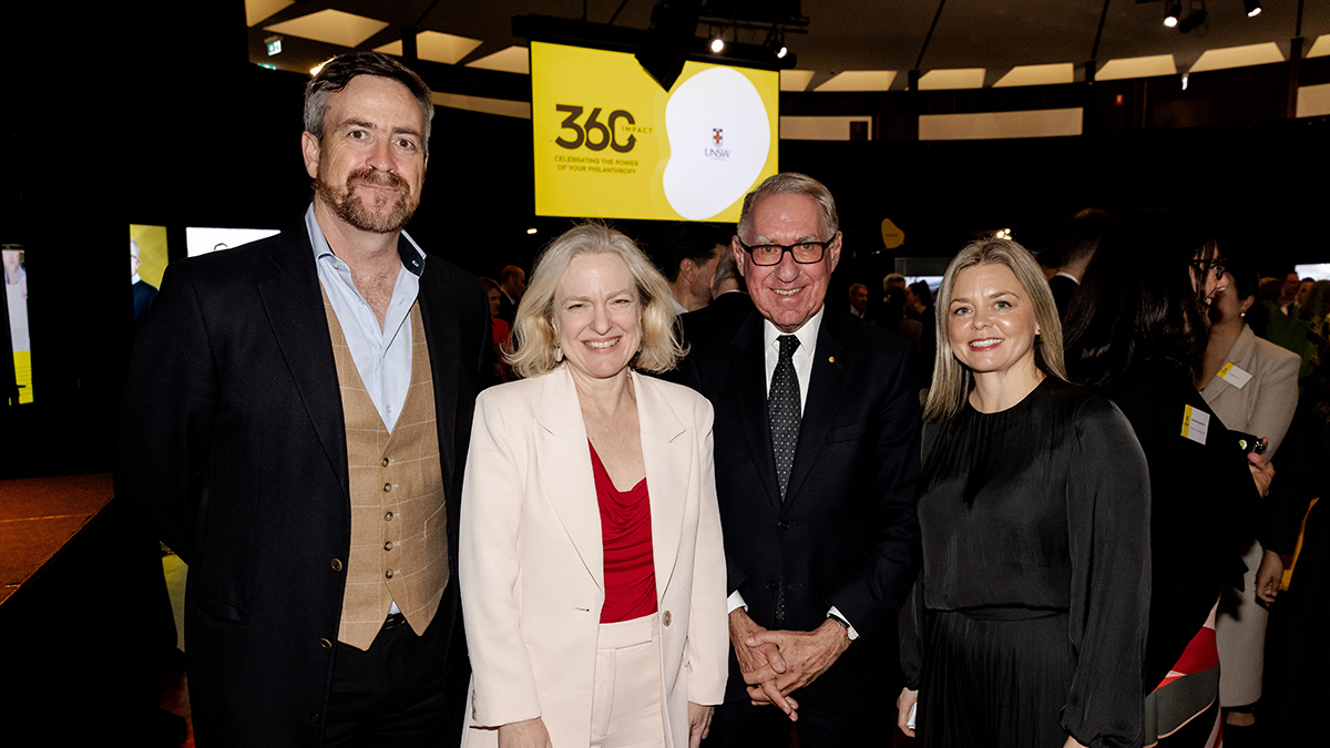 Vice-Chancellor and President Attila Brungs, Vice-President Societal Impact, Equity and Engagement Verity Firth, Chancellor David Gonski and Lindsay Robinson at the 360 Impact event