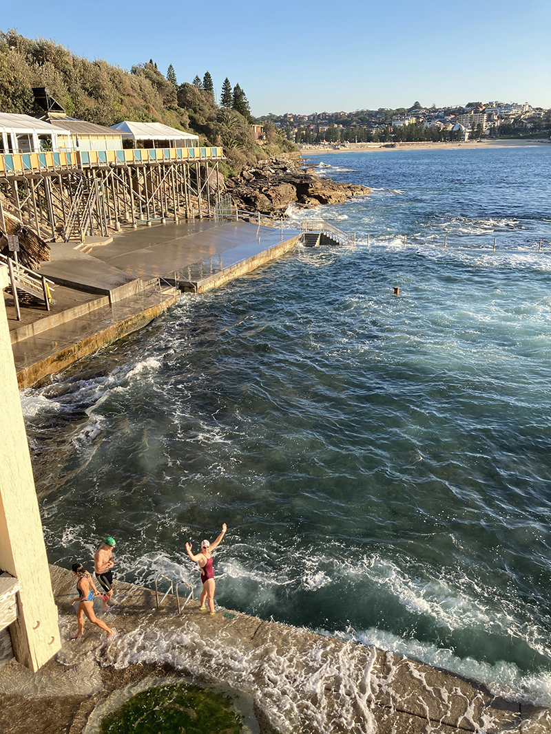 Justine at the edge of the water at Wylie's Baths in Coogee