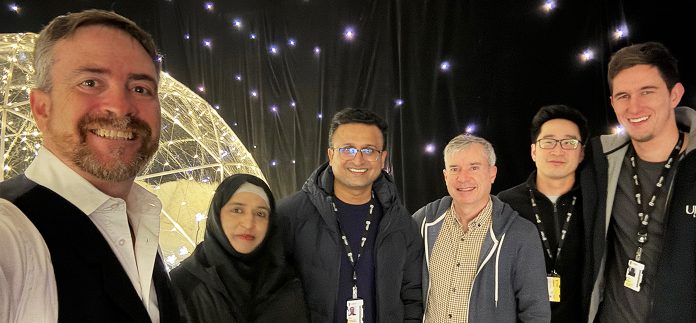 Above: L-R Vice-Chancellor Attila Brungs, School of Biotechnology & Biomolecular Sciences team members Zakia Begum Syeda, Kazi Mohammad Zillur Rahman, Jason Sercombe and Tim Nguyen and Chemical Safety Advisor Callum Barnett from the Safety team. 