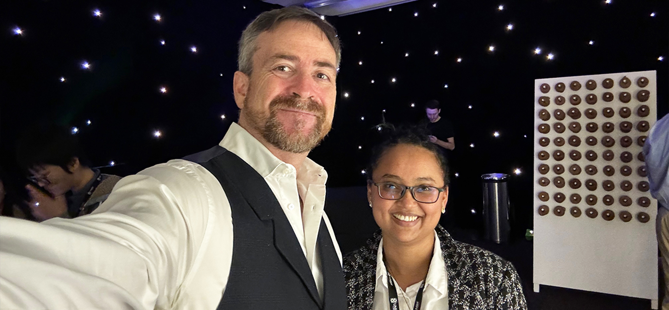 Above: VC Attila Brungs with Azeb Gebresilassie Tesema, Senior Research Associate (Post-doctoral fellow) at the School of Population Health at Winter Warmers.