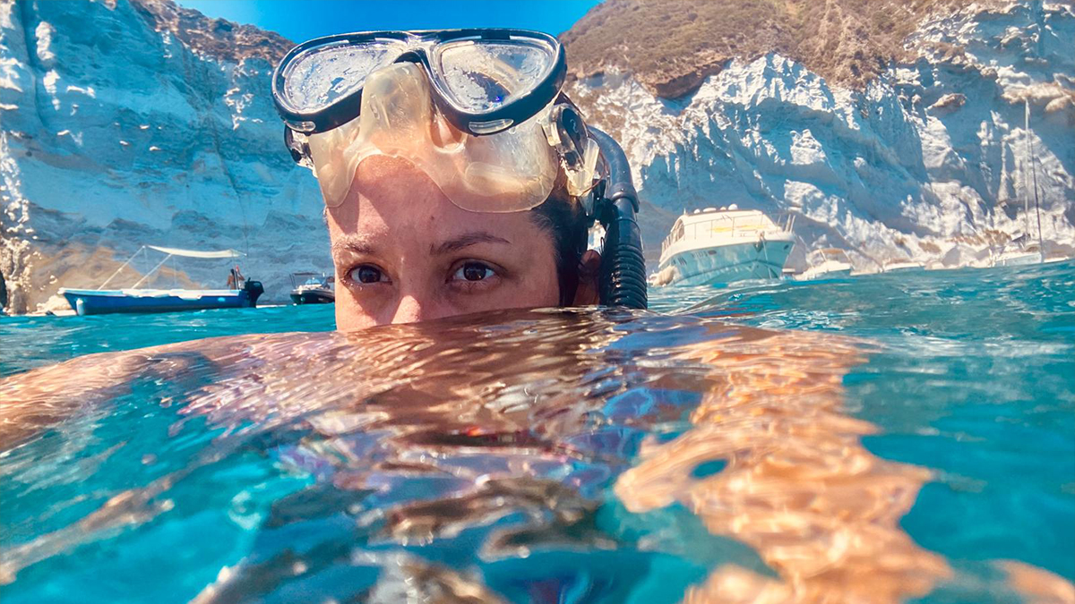 Giulia enjoying a swim at home in Italy