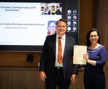 Helena Pacitti receiving her Exemplary Teaching Practice Award from the Scientia Education Academy’s Deputy Director Peter Heslin