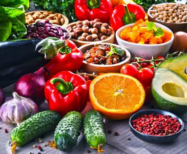 Fruits and vegetables on a table