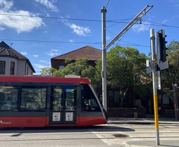 A light rail tram near the Kensington campus