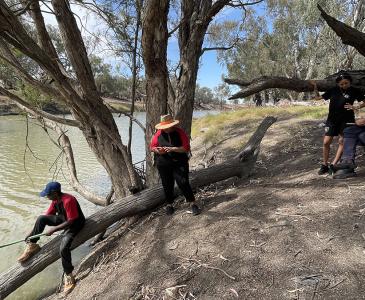 The Ngarrangarra-li Walaaybaa ranger team measuring water quality in the Barwon River