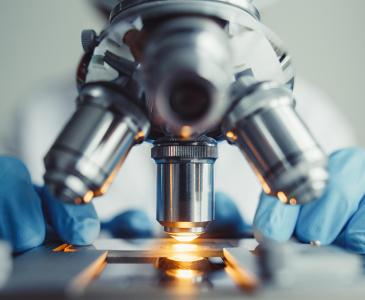 Close up of person using a microscope