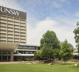 View across library lawn to UNSW library