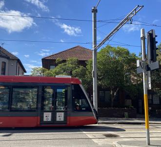 A light rail tram near the Kensington campus